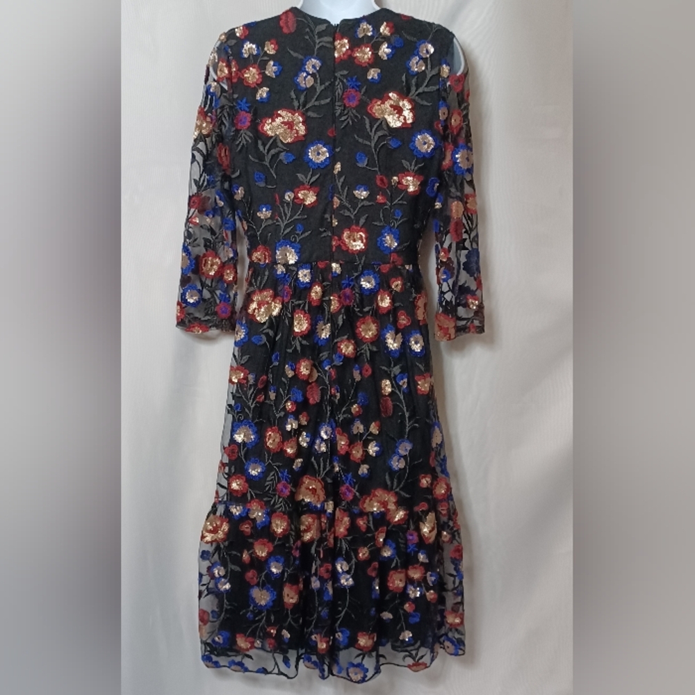TOUCH Women's Floral Embroidered Sequins Mesh Midi Dress. Size 40 (10/12) - Picture 8 of 13